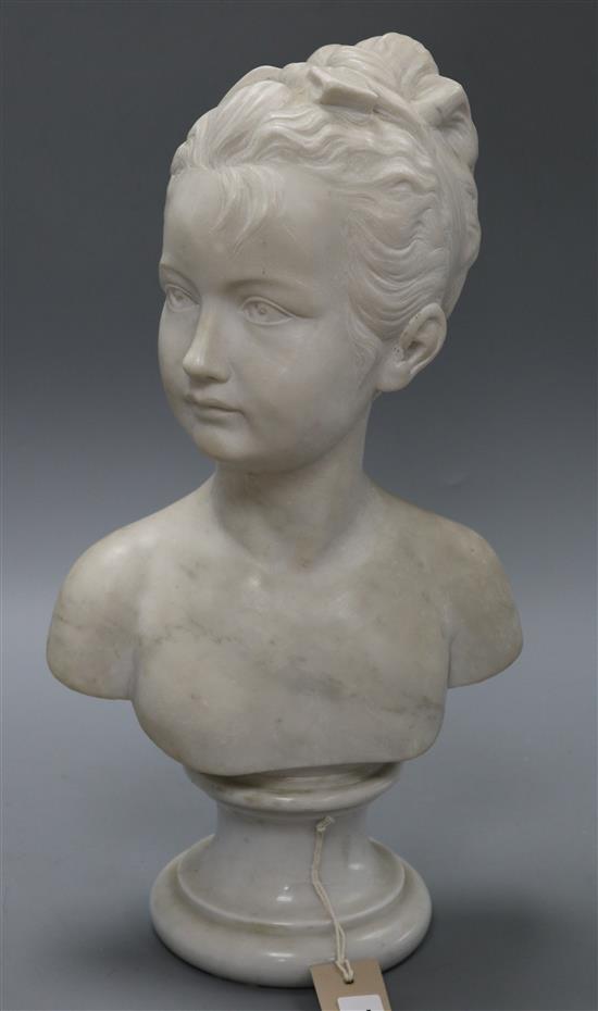 After Jean-Antoine Houdon (French 1741-1828). A marble bust of Louise Brongniart height 47cm